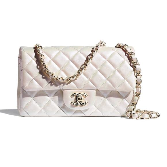 Chanel 21S Iridescent White Mini Flap Rectangle CC Quilted Chain Crossbody Bag - Picture 1 of 16
